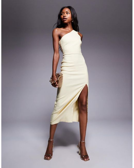 Vesper Blue Bengaline One-shoulder Thigh Split Midaxi Dress