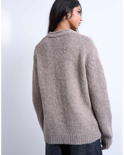 TOPSHOP Gray Knitted Longline Pocket Chunky Wool Mix Cardigan-neutral