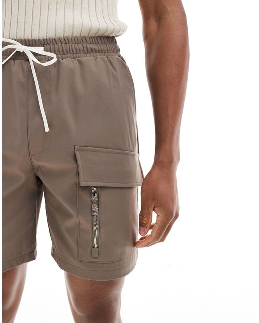 The Couture Club Natural Co-ord Nylon Zip Through Utility Shorts for men