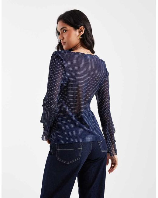 ASOS Chiffon Blouse Met Lange Mouwen En Geknoopte Voorkant in het Blue