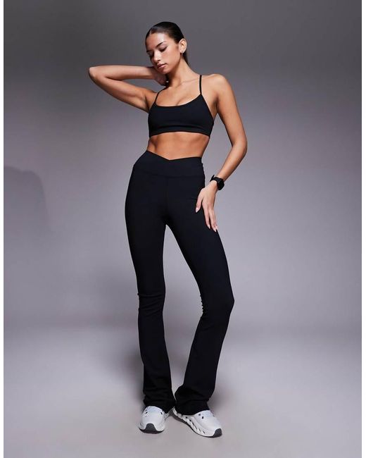 4505 Blue Micro Rib Knit Wrap Waist Slim Kick Yoga leggings