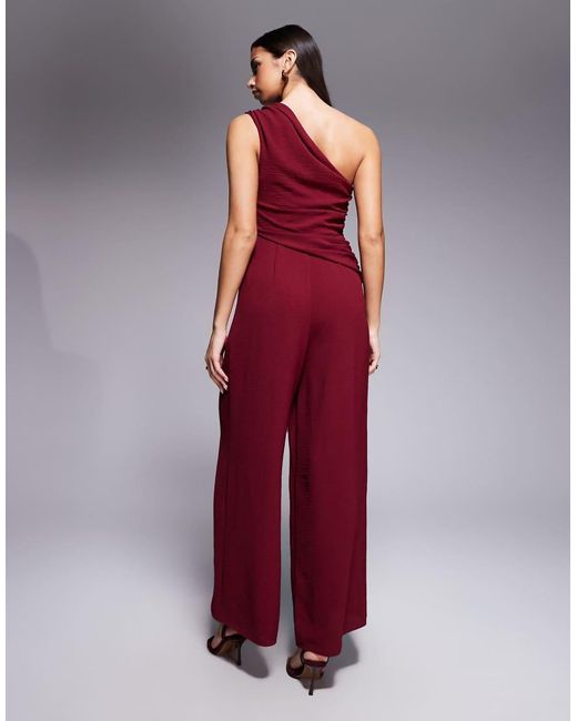 ASOS Red Draped One Shoulder Jumpsuit