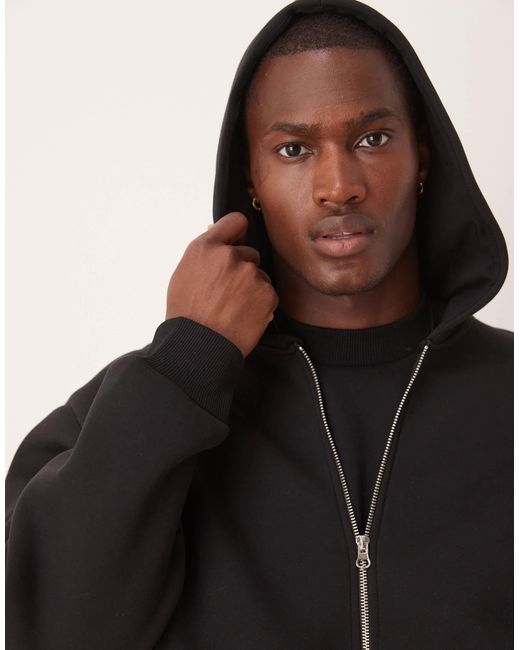 ASOS Black Heavyweight Scuba Boxy Oversized Zip Through Hoodie for men