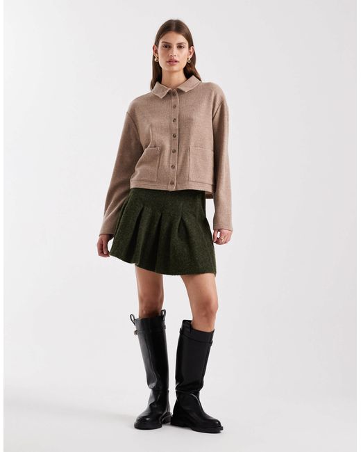 Miss Selfridge Brown – angeraute strickjacke mit kragen und durchgehender knopfleiste