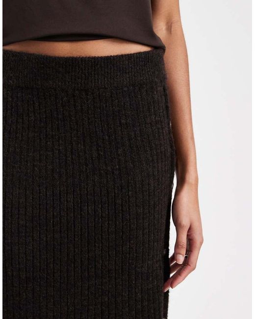 Vero Moda Black Ribbed Knitted Button Side Midi Skirt
