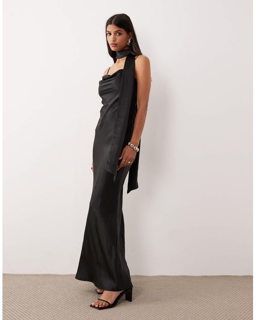 pretty lavish black bridesmaid dress Nevaeh One Shoulder Crepe Maxi Bridesmaid Dress