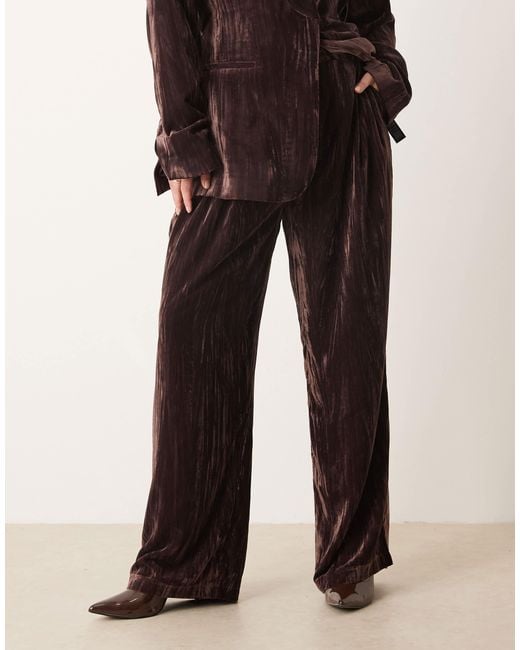 ASOS Brown Asos Design Curve Tailored Velvet High Waist Straight Leg Trousers Co-Ord