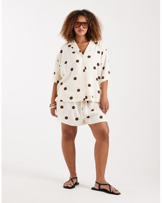 ASOS Natural Asos Design Curve Revere Collar Linen Look Shirt