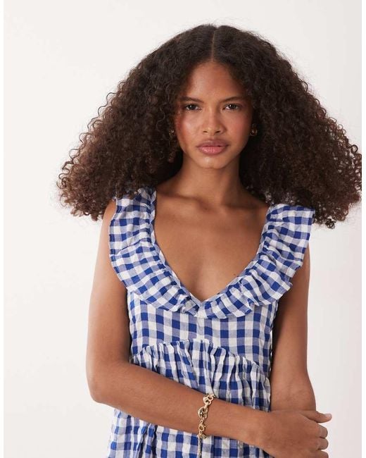 Accessorize Blue Gingham Print Midi Beach Dress
