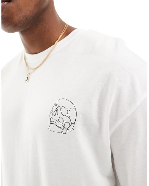 Jack & Jones White Oversized T-shirt With Skull Hand for men
