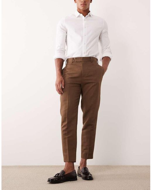 ASOS Natural Tailored Linen Rich Tapered Pants for men