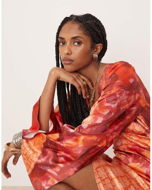 Isabelle Pennington Edmead Orange Isabelle Pennington-Edmead Nevis Satin Kimono Sleeve Mini Dress