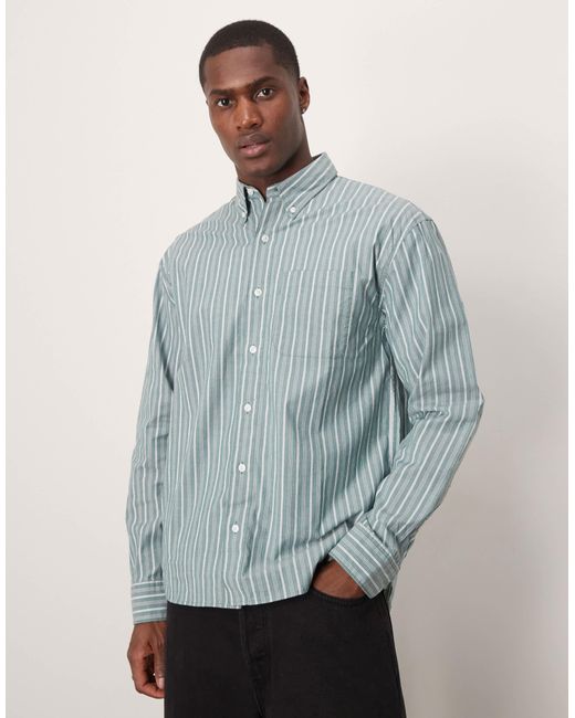 Abercrombie & Fitch – langärmliges oxford-hemd mit grauen streifen in Blue für Herren