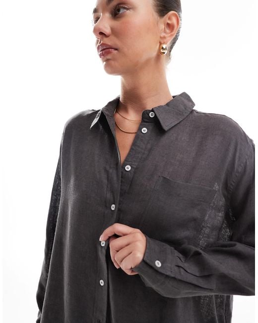 ONLY Gray – oversize-hemd aus leinenmix