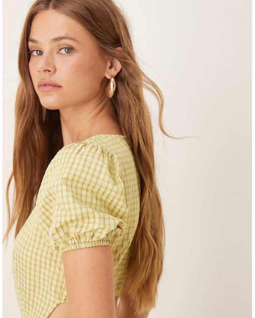 Glamorous Natural Back Cut-Out Puff Sleeve Midi Dress
