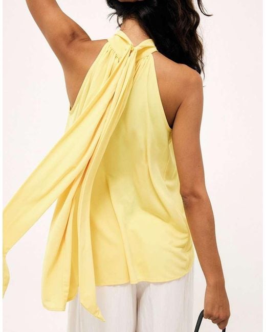 NA-KD Yellow Halterneck Flowy Tie Top