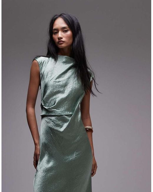 & Other Stories Gray Bias Cut Satin Midi Dress With Drape Detail