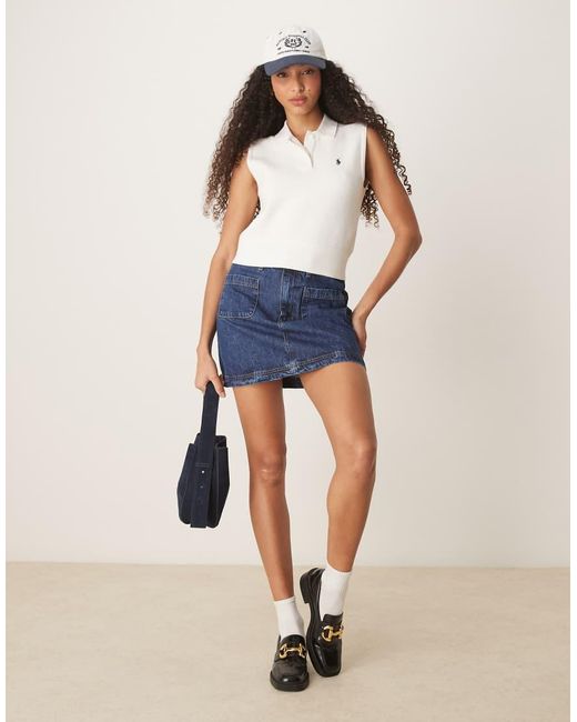 Polo Ralph Lauren White Icon Logo Cropped Sleeveless Polo Shirt
