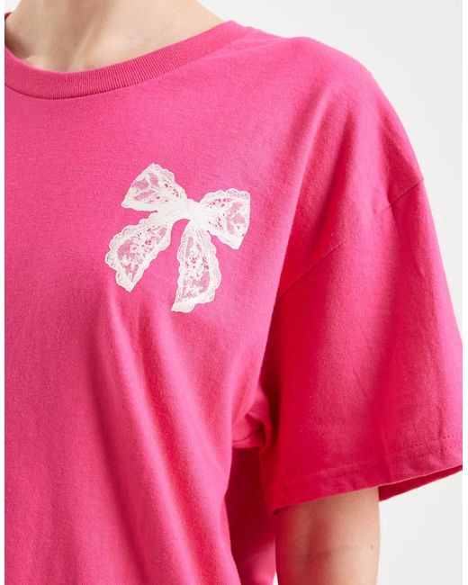 Miss Selfridge Pink Graphic Bow T-Shirt