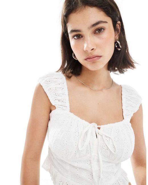 Wednesday's Girl White Broderie Cap Sleeve Cropped Blouse