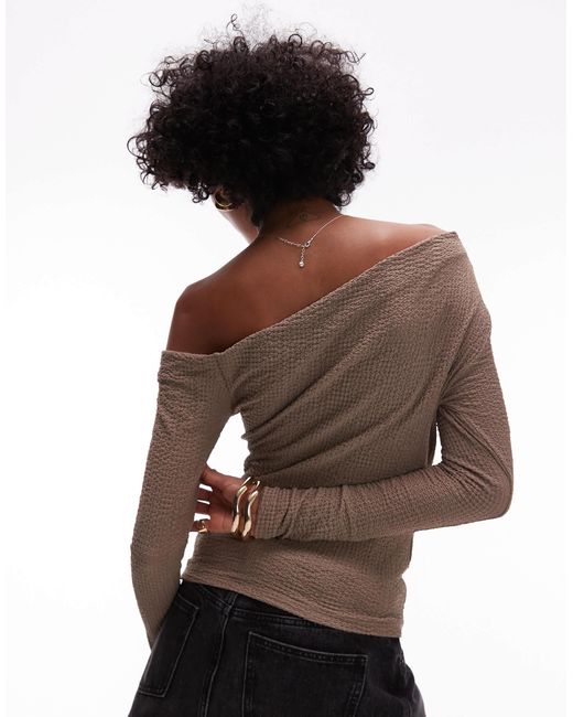 Mango Brown Textured One Shoulder Top