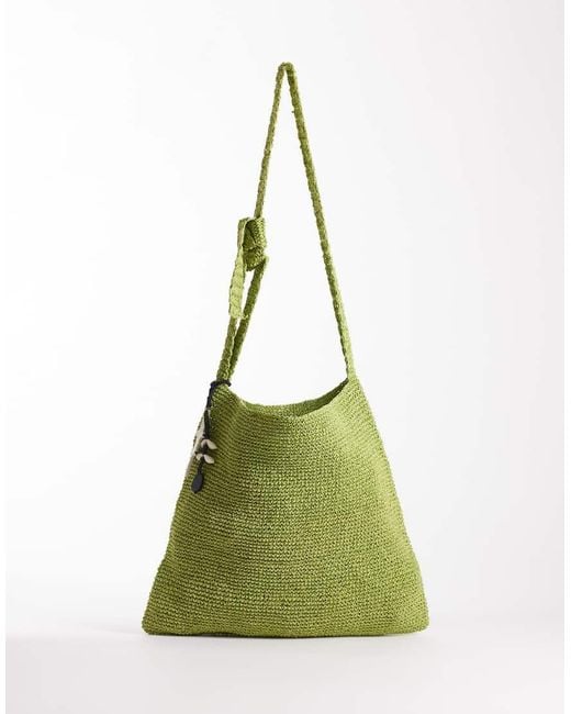 Free People Green Coastal Crush Straw Tote Bag