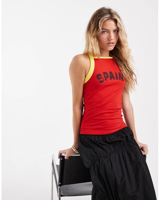 ASOS Red Thick Binding Tank Top With Spain Soccer Graphic