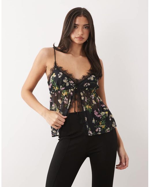 ASOS Brown Mesh Cami With Lace Trim