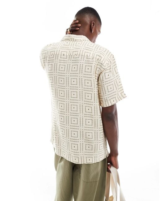 Jack & Jones Natural Oversize Shirt With Tile Print for men