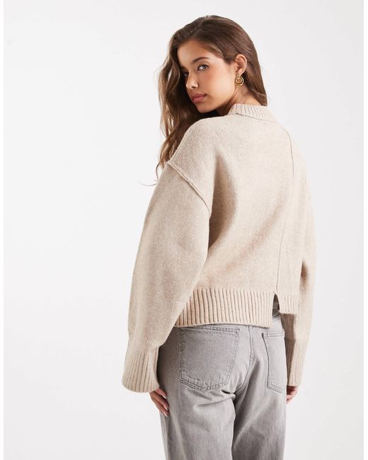 ASOS Natural Crew Neck Jumper With Seam Front Detail And Stepped Hem