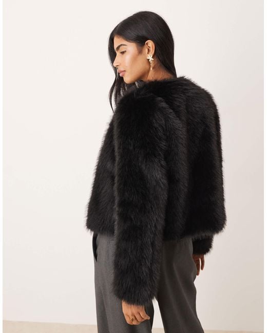 Threadbare Black Faux Fur Collarless Jacket