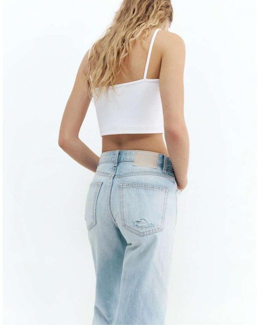 Pull&Bear Blue Mid-waist Straight-leg Jeans