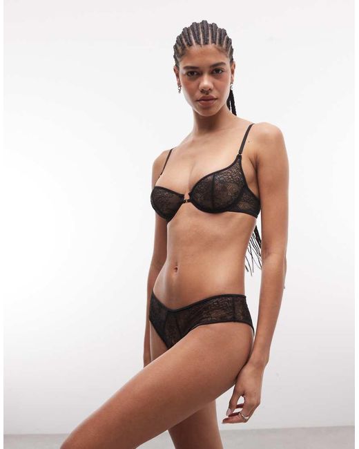 ASOS Brown Lana All Over Lace Low Rise Braziilian With Cut Out Detail