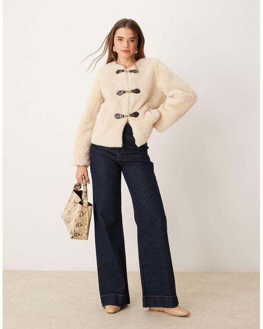 Vila Natural Teddy Fleece Jacket With Buckle Details
