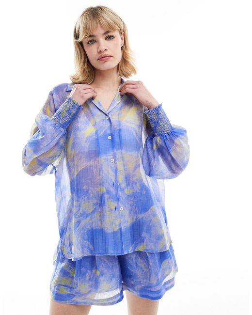 AllSaints Blue Isla Inspiral Sheer Shirt Co-ord