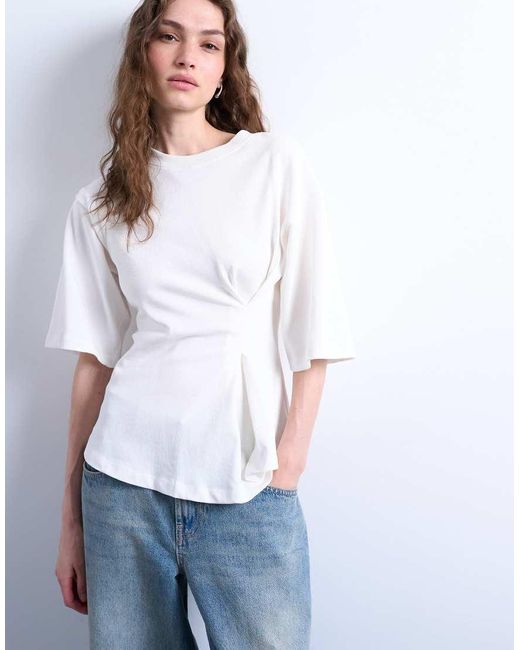 TOPSHOP White Cinch Waist Structured Tee