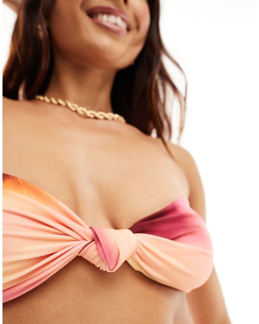 Miss Selfridge Pink – trägerloses bikinioberteil mit mehrfarbigem abstraktem farbverlauf und knotendetail