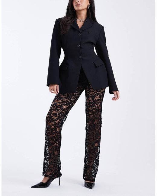 ASOS White Sheer Lace Slim Flare Trousers