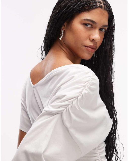 ASOS White Fallen Shoulder With Cinched Waist Top