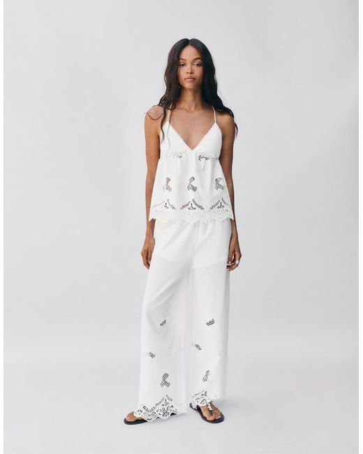 Pull&Bear White Embroidered Halter Top