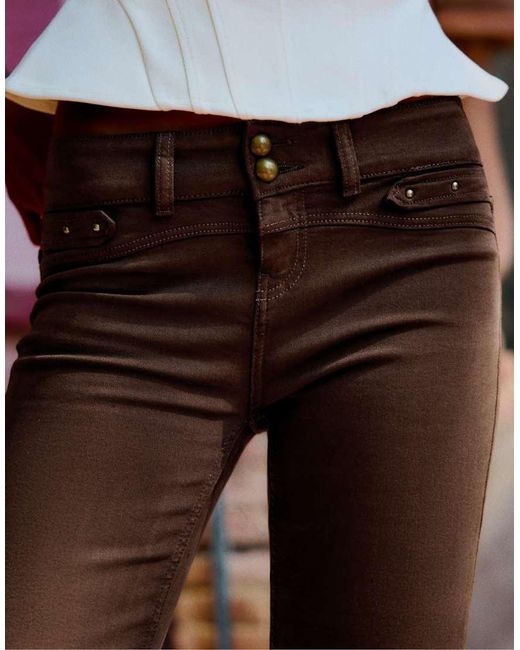 Bershka Brown Button-up Capris Jeans
