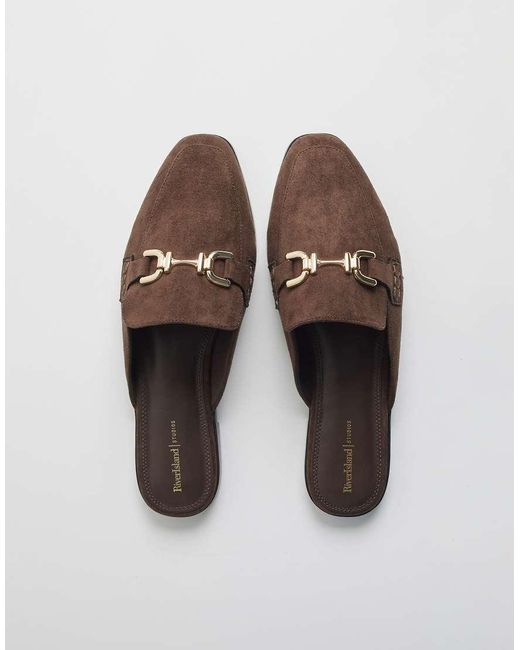 River Island Brown Faux Suede Backless Loafers
