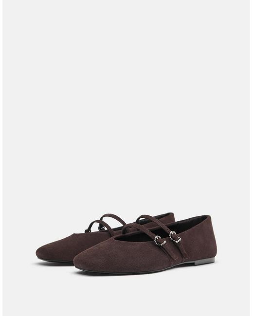Pull&Bear White Leather Strap Ballerinas
