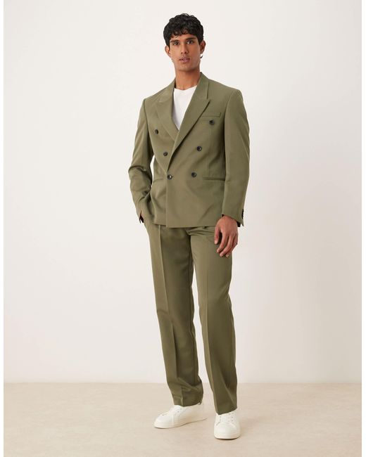 ASOS Green Regular Double Breasted Suit Jacket for men