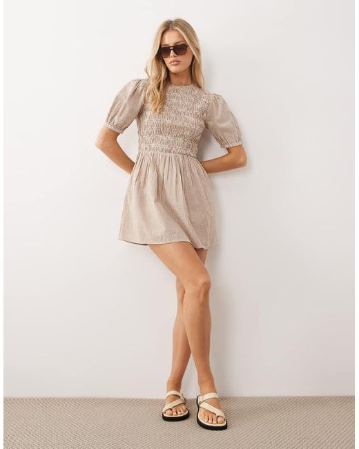 Wednesday's Girl Natural Shirred Short Sleeve Mini Dress