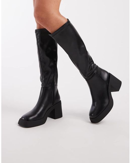 New Look Black Pu Chunky Heel Knee Boots