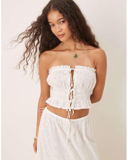 Iisla & Bird Natural Broderie Tie Front Bandeu Beach Top Co-ord