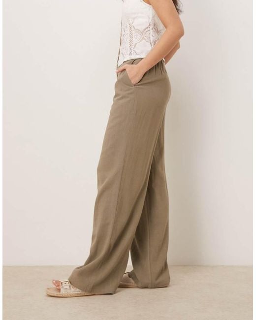 ASOS Ruimvallende Broek Met Linnen En Rechte Pijpen in het Natural