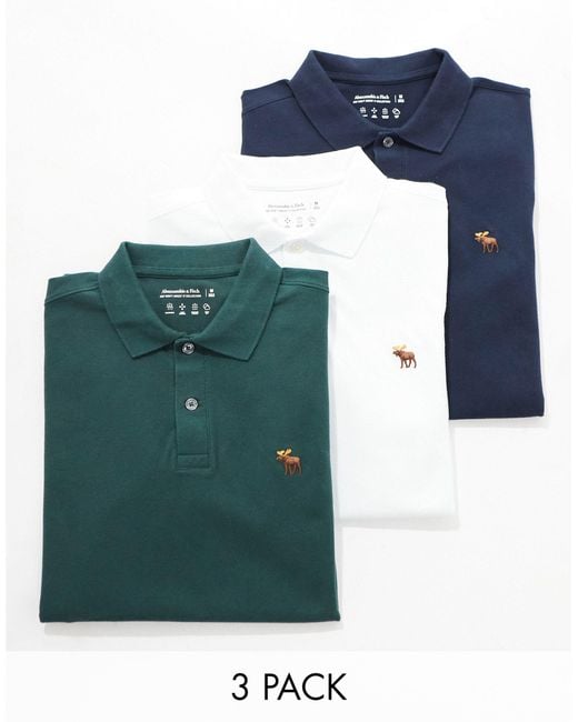 Abercrombie & Fitch Blue 3 Pack Icon Logo Pique Polo for men
