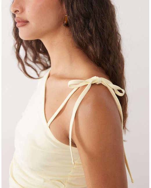 ASOS Natural Tie One Shoulder Top With Ruching At Side